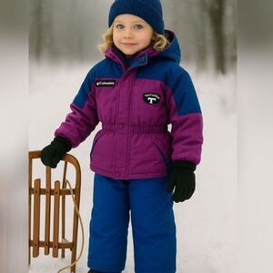 VTG 90s Columbia Kids Girls 6/6X Purple Blue Tectonite Ski Jacket Hood Snow Coat